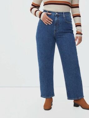 Everlane Size 34 Long 90s Way High Organic Cotton Classic Indigo Blue Jeans NWT